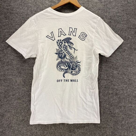 Vans T-Shirt Men S Small White Crew Neck Short Sleeve Pullover Cotton Custom Fit - Picture 2 of 8